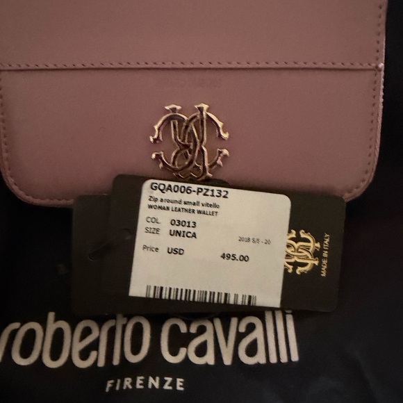 Roberto Cavalli Pink Card Holder with Gold Zipper